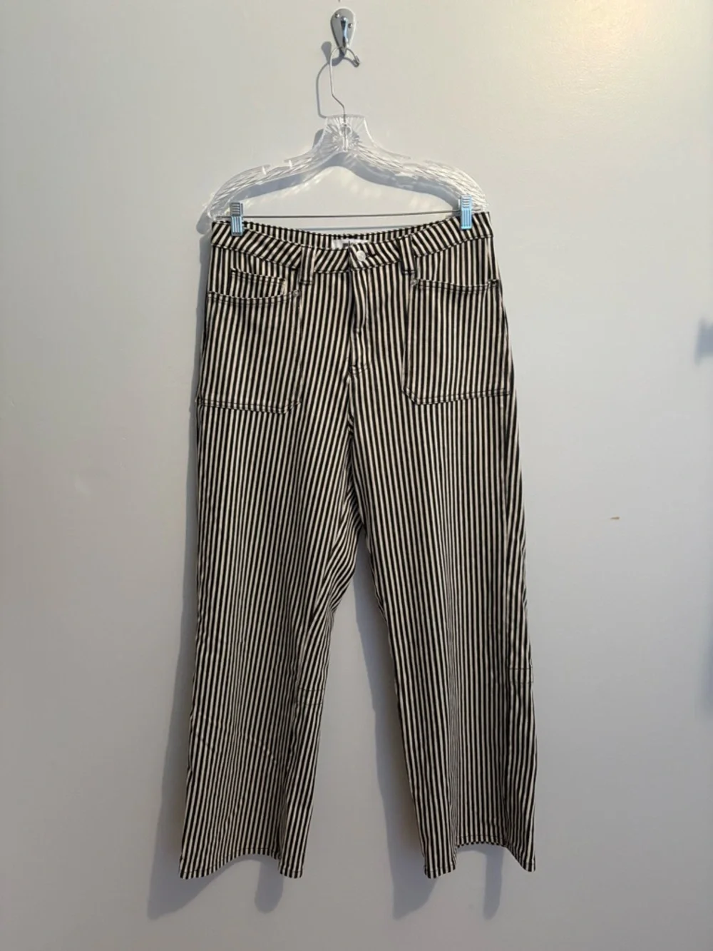Mica Denim Size 31 Straight Leg Striped Breck Black Gray Jeans Super High Rise - Picture 3 of 16